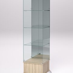 Витрина стеклянная ПРИМАВЕРА ПОДИУМ КЛАССИК №12 (с дверкой, задняя стенка - зеркало), Дуб Сонома