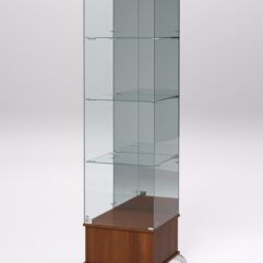 Витрина стеклянная ПРИМАВЕРА ПОДИУМ КЛАССИК №12 (с дверкой, задняя стенка - зеркало), Орех