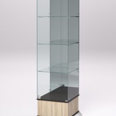 Витрина стеклянная ПРИМАВЕРА ПОДИУМ КЛАССИК №12 (с дверкой, задняя стенка - зеркало), Дуб Сонома и Дуб Венге