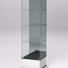 Витрина стеклянная ПРИМАВЕРА ПОДИУМ КЛАССИК №12 (с дверкой, задняя стенка - зеркало), Белый и Черный