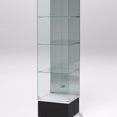 Витрина стеклянная ПРИМАВЕРА ПОДИУМ КЛАССИК №12 (с дверкой, задняя стенка - зеркало), Черный и Белый