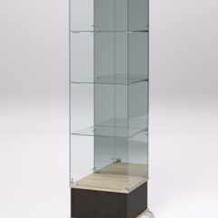 Витрина стеклянная ПРИМАВЕРА ПОДИУМ КЛАССИК №12 (с дверкой, задняя стенка - зеркало), Дуб Венге и Дуб Сонома