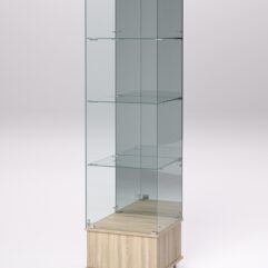 Витрина стеклянная ПРИМАВЕРА ПОДИУМ МОДЕРН №12 (с дверкой, задняя стенка - зеркало), Дуб Сонома
