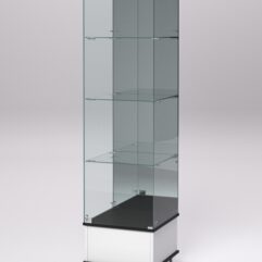 Витрина стеклянная ПРИМАВЕРА ПОДИУМ МОДЕРН №12 (с дверкой, задняя стенка - зеркало), Белый и Черный