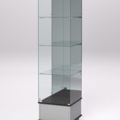 Витрина стеклянная ПРИМАВЕРА ПОДИУМ МОДЕРН №12 (с дверкой, задняя стенка - зеркало), Серый и Дуб Венге