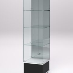 Витрина стеклянная ПРИМАВЕРА ПОДИУМ МОДЕРН №12 (с дверкой, задняя стенка - зеркало), Черный и Белый