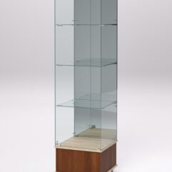 Витрина стеклянная ПРИМАВЕРА ПОДИУМ МОДЕРН №12 (с дверкой, задняя стенка - зеркало), Орех и Дуб Сонома