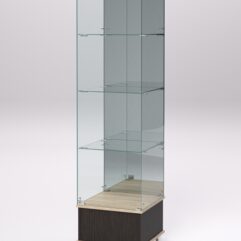 Витрина стеклянная ПРИМАВЕРА ПОДИУМ МОДЕРН №12 (с дверкой, задняя стенка - зеркало), Дуб Венге и Дуб Сонома