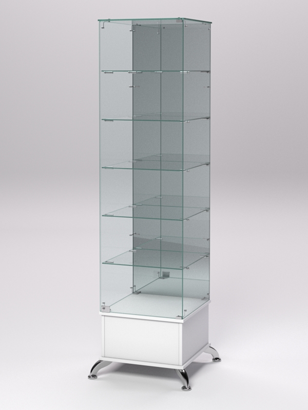 Витрина стеклянная ПРИМАВЕРА ПОДИУМ КЛАССИК №512 (с дверкой, задняя стенка - зеркало), Белый