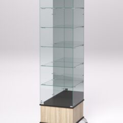 Витрина стеклянная ПРИМАВЕРА ПОДИУМ КЛАССИК №512 (с дверкой, задняя стенка - зеркало), Дуб Сонома и Дуб Венге