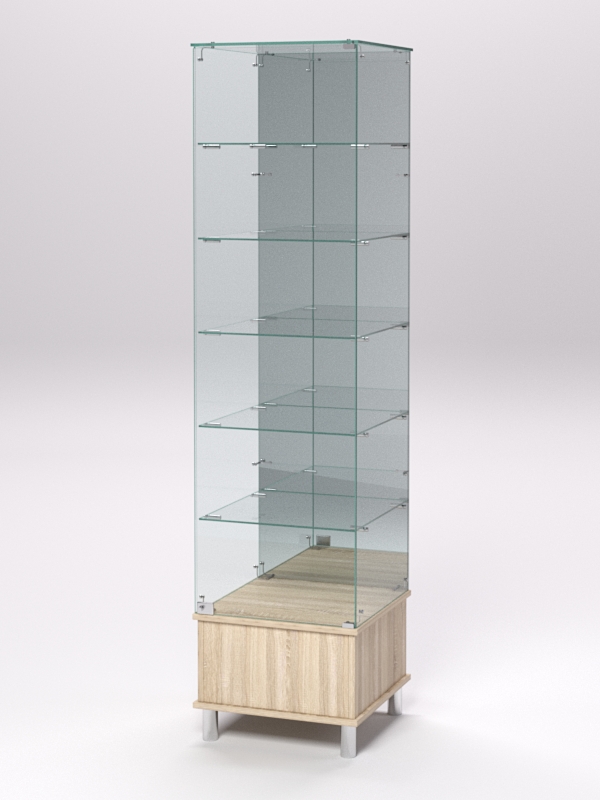Витрина стеклянная ПРИМАВЕРА ПОДИУМ МОДЕРН №512 (с дверкой, задняя стенка - зеркало), Дуб Сонома