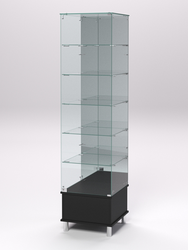 Витрина стеклянная ПРИМАВЕРА ПОДИУМ МОДЕРН №512 (с дверкой, задняя стенка - зеркало), Черный