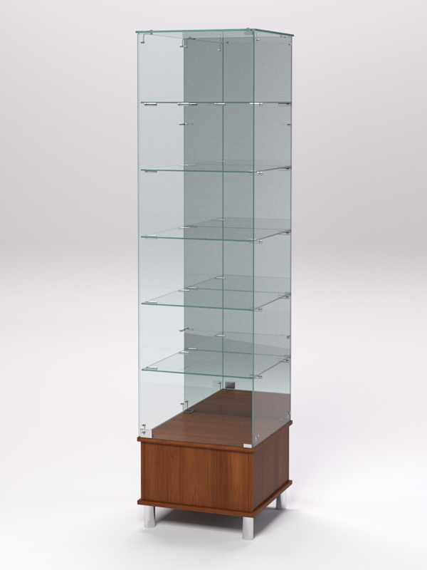 Витрина стеклянная ПРИМАВЕРА ПОДИУМ МОДЕРН №512 (с дверкой, задняя стенка - зеркало), Орех