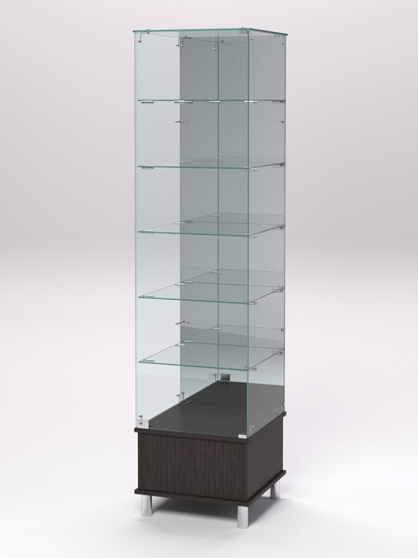 Витрина стеклянная ПРИМАВЕРА ПОДИУМ МОДЕРН №512 (с дверкой, задняя стенка - зеркало), Дуб Венге