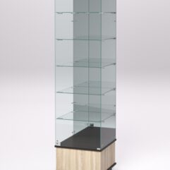 Витрина стеклянная ПРИМАВЕРА ПОДИУМ МОДЕРН №512 (с дверкой, задняя стенка - зеркало), Дуб Сонома и Дуб Венге