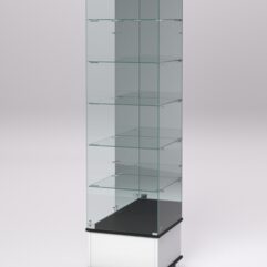 Витрина стеклянная ПРИМАВЕРА ПОДИУМ МОДЕРН №512 (с дверкой, задняя стенка - зеркало), Белый и Черный