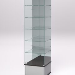 Витрина стеклянная ПРИМАВЕРА ПОДИУМ МОДЕРН №512 (с дверкой, задняя стенка - зеркало), Серый и Дуб Венге