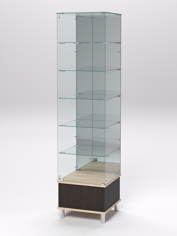 Витрина стеклянная ПРИМАВЕРА ПОДИУМ МОДЕРН №512 (с дверкой, задняя стенка - зеркало), Дуб Венге и Дуб Сонома