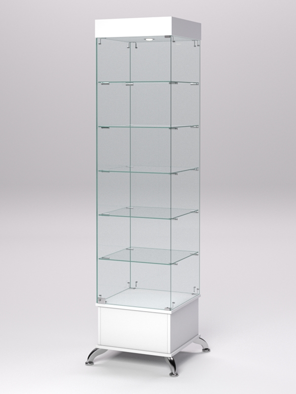 Витрина стеклянная ПРИМАВЕРА ПОДИУМ КЛАССИК №510-Ф (с дверкой, задняя стенка - стекло), Белый