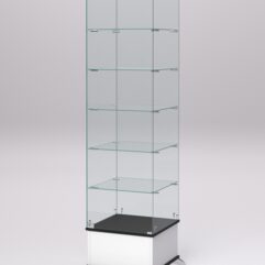 Витрина стеклянная ПРИМАВЕРА ПОДИУМ КЛАССИК №510-Ф (с дверкой, задняя стенка - стекло), Белый и Черный