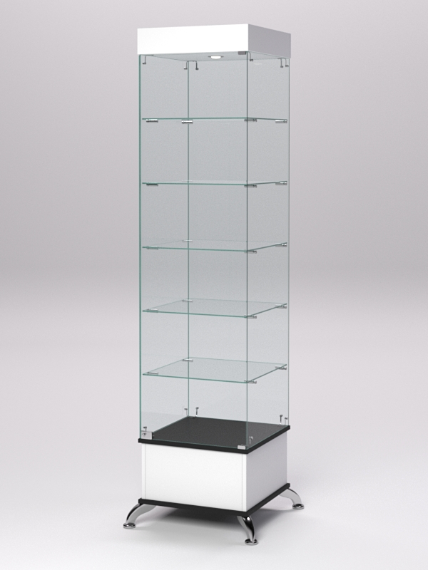 Витрина стеклянная ПРИМАВЕРА ПОДИУМ КЛАССИК №510-Ф (с дверкой, задняя стенка - стекло), Белый и Черный