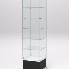 Витрина стеклянная ПРИМАВЕРА ПОДИУМ КЛАССИК №510-Ф (с дверкой, задняя стенка - стекло), Черный и Белый