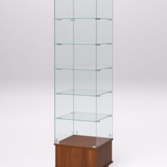 Витрина стеклянная ПРИМАВЕРА ПОДИУМ МОДЕРН №510-Ф (с дверкой, задняя стенка - стекло), Орех