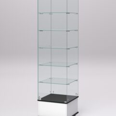 Витрина стеклянная ПРИМАВЕРА ПОДИУМ МОДЕРН №510-Ф (с дверкой, задняя стенка - стекло), Белый и Черный