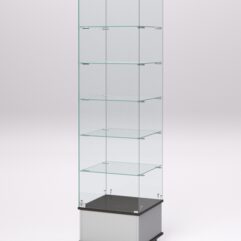 Витрина стеклянная ПРИМАВЕРА ПОДИУМ МОДЕРН №510-Ф (с дверкой, задняя стенка - стекло), Серый и Дуб Венге