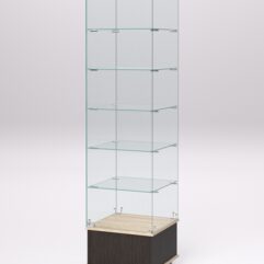 Витрина стеклянная ПРИМАВЕРА ПОДИУМ МОДЕРН №510-Ф (с дверкой, задняя стенка - стекло), Дуб Венге и Дуб Сонома