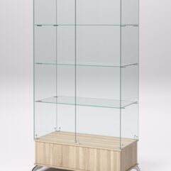 Витрина стеклянная ПРИМАВЕРА ПОДИУМ КЛАССИК №9 (с дверками, задняя стенка - стекло), Дуб Сонома