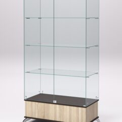 Витрина стеклянная ПРИМАВЕРА ПОДИУМ КЛАССИК №9 (с дверками, задняя стенка - стекло), Дуб Сонома и Дуб Венге