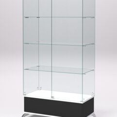 Витрина стеклянная ПРИМАВЕРА ПОДИУМ КЛАССИК №9 (с дверками, задняя стенка - стекло), Черный и Белый