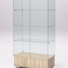 Витрина стеклянная ПРИМАВЕРА ПОДИУМ МОДЕРН №9 (с дверками, задняя стенка - стекло), Дуб Сонома