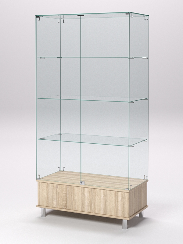 Витрина стеклянная ПРИМАВЕРА ПОДИУМ МОДЕРН №9 (с дверками, задняя стенка - стекло), Дуб Сонома