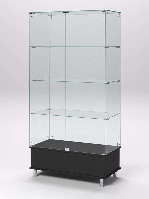 Витрина стеклянная ПРИМАВЕРА ПОДИУМ МОДЕРН №9 (с дверками, задняя стенка - стекло), Черный