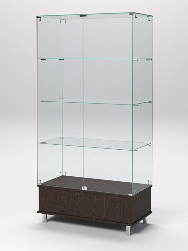 Витрина стеклянная ПРИМАВЕРА ПОДИУМ МОДЕРН №9 (с дверками, задняя стенка - стекло), Дуб Венге
