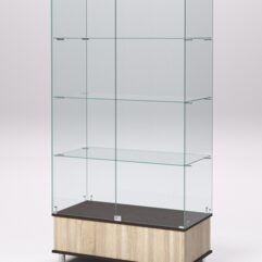 Витрина стеклянная ПРИМАВЕРА ПОДИУМ МОДЕРН №9 (с дверками, задняя стенка - стекло), Дуб Сонома и Дуб Венге