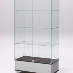 Витрина стеклянная ПРИМАВЕРА ПОДИУМ МОДЕРН №9 (с дверками, задняя стенка - стекло), Серый и Дуб Венге