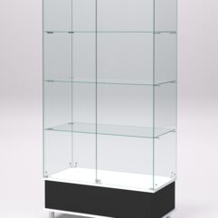 Витрина стеклянная ПРИМАВЕРА ПОДИУМ МОДЕРН №9 (с дверками, задняя стенка - стекло), Белый и Черный