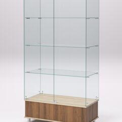 Витрина стеклянная ПРИМАВЕРА ПОДИУМ МОДЕРН №9 (с дверками, задняя стенка - стекло), Орех и Дуб Сонома