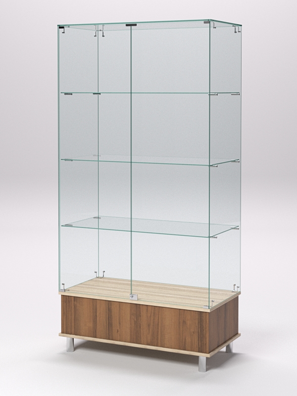 Витрина стеклянная ПРИМАВЕРА ПОДИУМ МОДЕРН №9 (с дверками, задняя стенка - стекло), Орех и Дуб Сонома