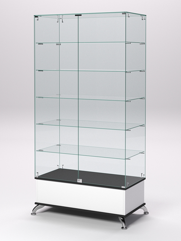 Витрина стеклянная ПРИМАВЕРА ПОДИУМ КЛАССИК №509 (с дверками, задняя стенка - стекло), Черный и Белый — изображение 2
