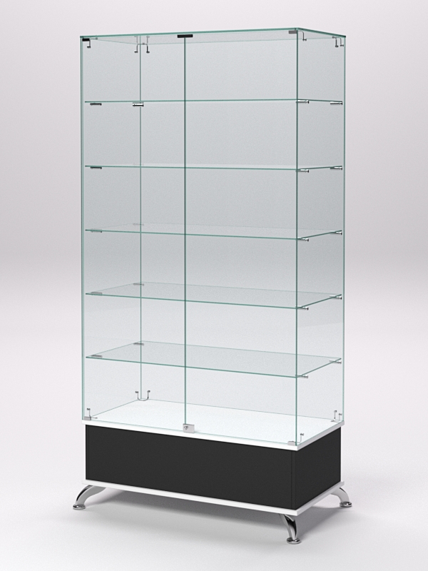 Витрина стеклянная ПРИМАВЕРА ПОДИУМ КЛАССИК №509 (с дверками, задняя стенка - стекло), Черный и Белый