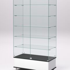 Витрина стеклянная ПРИМАВЕРА ПОДИУМ МОДЕРН №509 (с дверками, задняя стенка - стекло), Белый и Черный