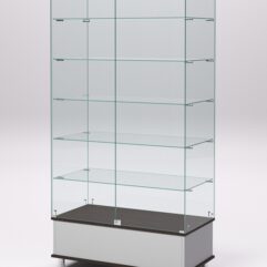 Витрина стеклянная ПРИМАВЕРА ПОДИУМ МОДЕРН №509 (с дверками, задняя стенка - стекло), Серый и Дуб Венге