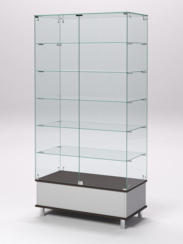Витрина стеклянная ПРИМАВЕРА ПОДИУМ МОДЕРН №509 (с дверками, задняя стенка - стекло), Серый и Дуб Венге