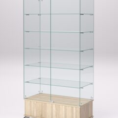 Витрина стеклянная ПРИМАВЕРА ПОДИУМ КЛАССИК №509-Ф (с дверками, задняя стенка - стекло), Дуб Сонома