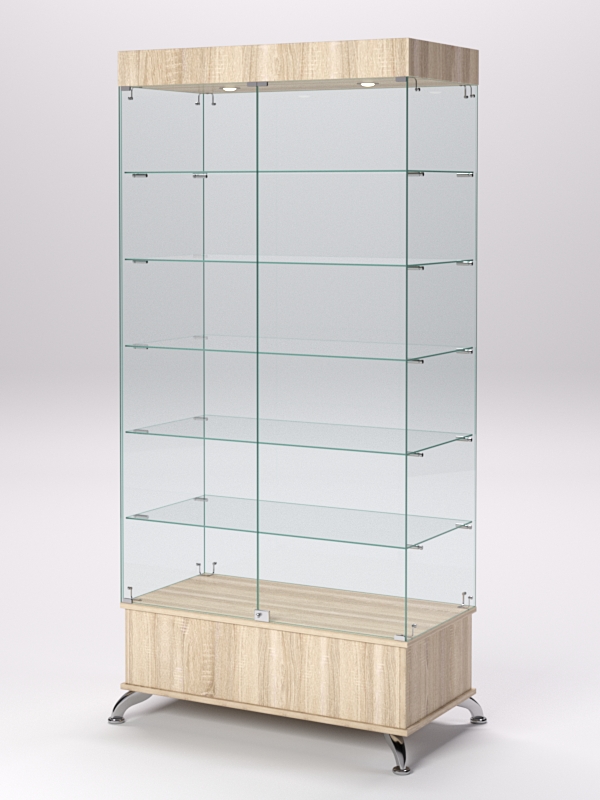Витрина стеклянная ПРИМАВЕРА ПОДИУМ КЛАССИК №509-Ф (с дверками, задняя стенка - стекло), Дуб Сонома