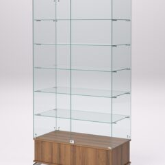 Витрина стеклянная ПРИМАВЕРА ПОДИУМ КЛАССИК №509-Ф (с дверками, задняя стенка - стекло), Орех